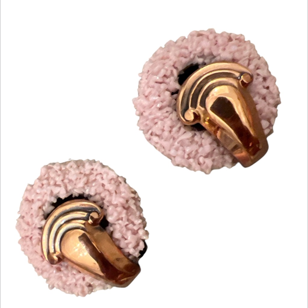 Vtg Matisse Renoir Copper California Dreamin Pink Sugar Enamel Clip On Earrings